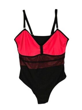 Plus Size 2X Neon Orange Mesh One Piece Swimsuit